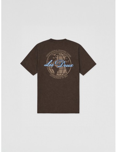 camiseta marrón algodón Les Deux Ben Globe T-Shirt Turkish Coffee Brown gráfico globe estampado espalda
