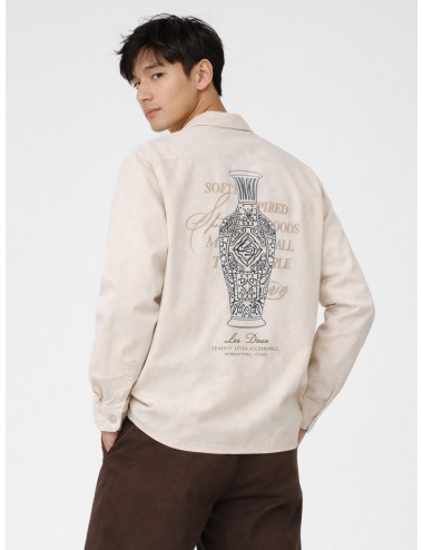 sobrecamisa ivory algodón Les Deux Layton Faience overshirt gráfico cerámica estampado espalda