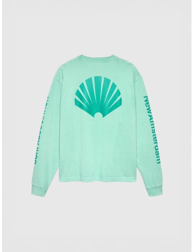 camiseta manga larga verde New Amsterdam Logo Longsleeve Ocean Wave Sea Green gráfico estampado.