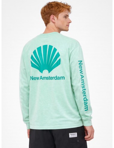 camiseta manga larga verde New Amsterdam Logo Longsleeve Ocean Wave Sea Green gráfico estampado.