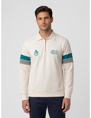 Sudadera Gardenia Replay Monte Carlo Country Club Collection con media cremallera y franjas en contraste