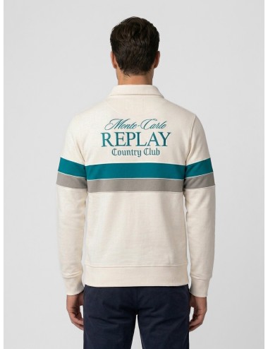 Sudadera Gardenia Replay Monte Carlo Country Club Collection con media cremallera y franjas en contraste