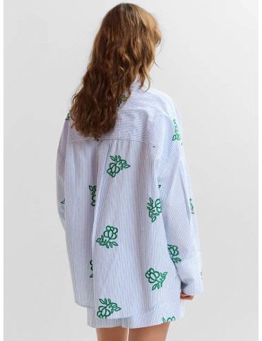 camisa Essentiel Antwerp mujer Jalinki off white camisa rayas bordado flores lentejuelas Essentiel Antwerp camisa oversize mujer