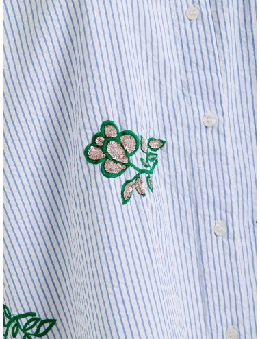 camisa Essentiel Antwerp mujer Jalinki off white camisa rayas bordado flores lentejuelas Essentiel Antwerp camisa oversize mujer