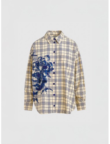 camisa Essentiel Antwerp mujer Jubilee off white camisa cuadros bordado lentejuelas Essentiel Antwerp camisa oversize mujer