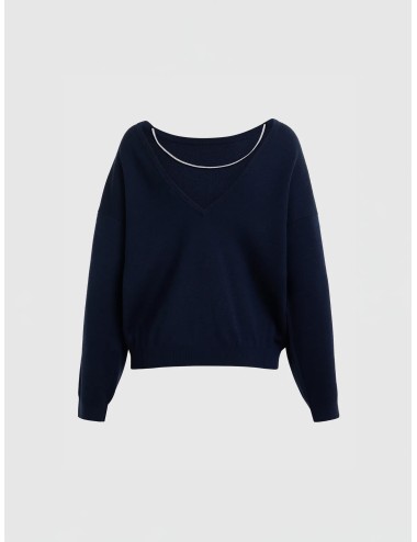 jersey Essentiel Antwerp mujer Jemini azul marino en escote V