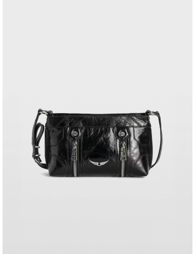 Bolso black Zadig&Voltaire Sunny Moody Zip en piel acharolada con doble cremallera frontal y bandolera ajustable.