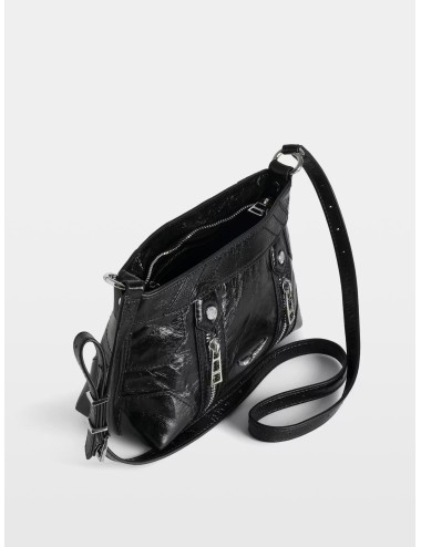 Bolso black Zadig&Voltaire Sunny Moody Zip en piel acharolada con doble cremallera frontal y bandolera ajustable.