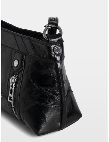 Bolso black Zadig&Voltaire Sunny Moody Zip en piel acharolada con doble cremallera frontal y bandolera ajustable.