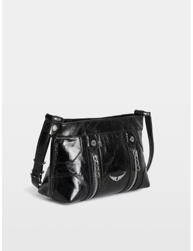 Bolso black Zadig&Voltaire Sunny Moody Zip en piel acharolada con doble cremallera frontal y bandolera ajustable.