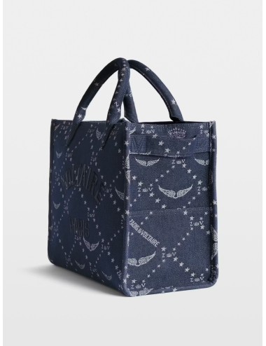 Bolso tote azul oscuro Zadig&Voltaire Angel Tote Denim Monogram con bordado Voltaire Paris