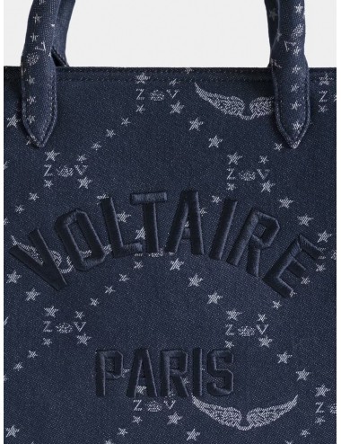Bolso tote azul oscuro Zadig&Voltaire Angel Tote Denim Monogram con bordado Voltaire Paris