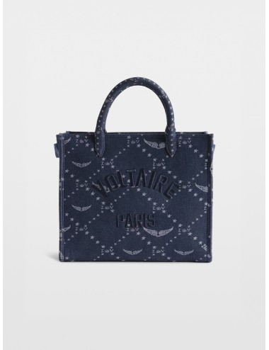 Bolso tote azul oscuro Zadig&Voltaire Angel Tote Denim Monogram con bordado Voltaire Paris