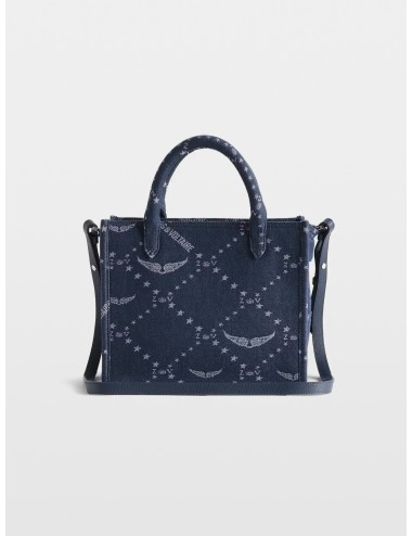 Bolso denim Silent Zadig&Voltaire Angel Tote XS Monogram con bordado Voltaire Paris y bandolera extraíble.