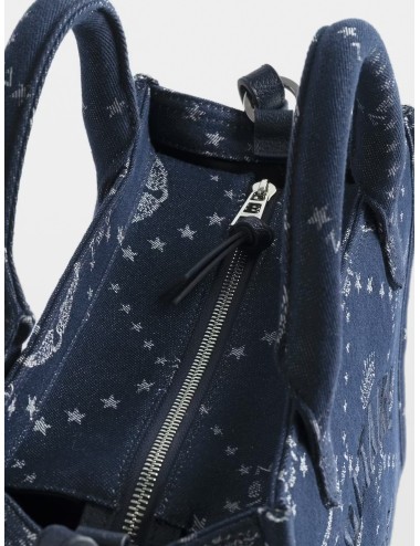Bolso denim Silent Zadig&Voltaire Angel Tote XS Monogram con bordado Voltaire Paris y bandolera extraíble.