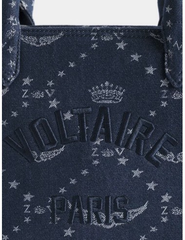Bolso denim Silent Zadig&Voltaire Angel Tote XS Monogram con bordado Voltaire Paris y bandolera extraíble.