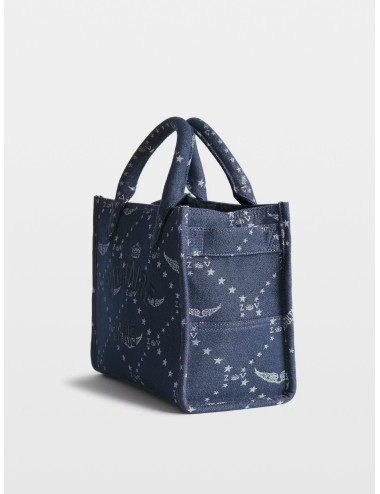 Bolso denim Silent Zadig&Voltaire Angel Tote XS Monogram con bordado Voltaire Paris y bandolera extraíble.