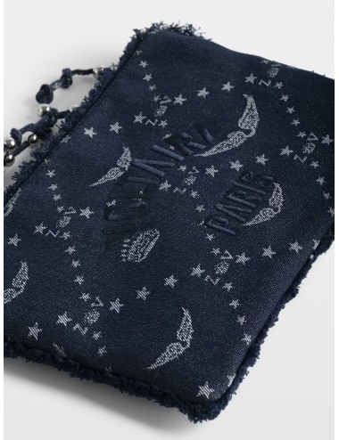 Bolso denim Silent Zadig&Voltaire Angel Denim Monogram con cremallera y bordado Voltaire Paris.