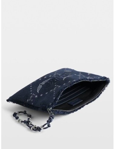 Bolso denim Silent Zadig&Voltaire Angel Denim Monogram con cremallera y bordado Voltaire Paris.
