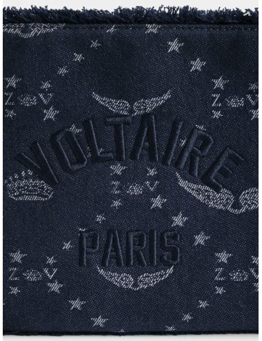 Bolso denim Silent Zadig&Voltaire Angel Denim Monogram con cremallera y bordado Voltaire Paris.