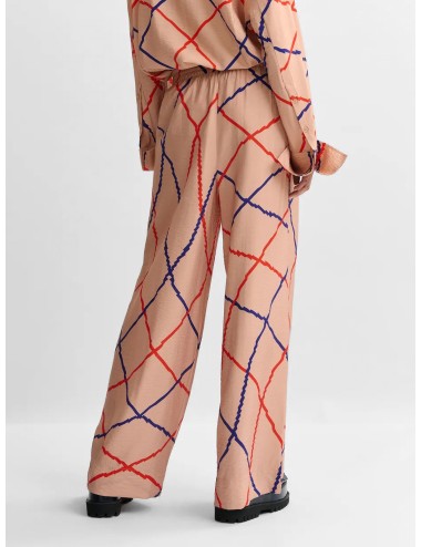 Pantalón ancho rosa claro Essentiel Antwerp de cuadros rojos y azules con cintura elástica