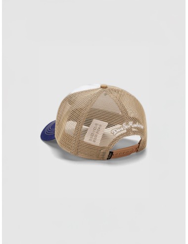 Gorra Dirty White Deus Ex Machina Dugleg Trucker con bordado Speed Shop y visera azul