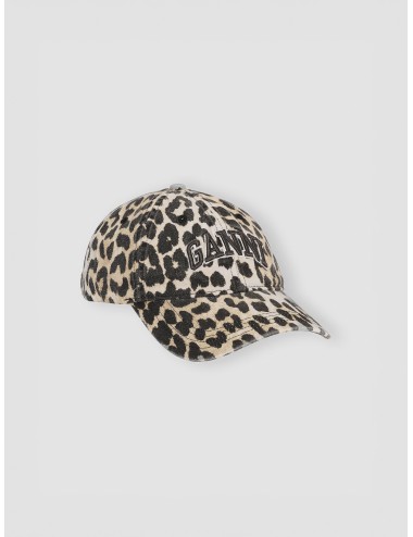 Gorra leopardo GANNI Leopard Canvas Cap en canvas con logo bordado frontal