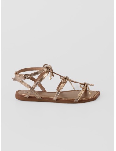 Sandalia plana metalizada ASH Gladius en color Mekong con tiras finas, lazos y aplicaciones metálicas