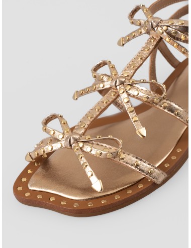 Sandalia plana metalizada ASH Gladius en color Mekong con tiras finas, lazos y aplicaciones metálicas