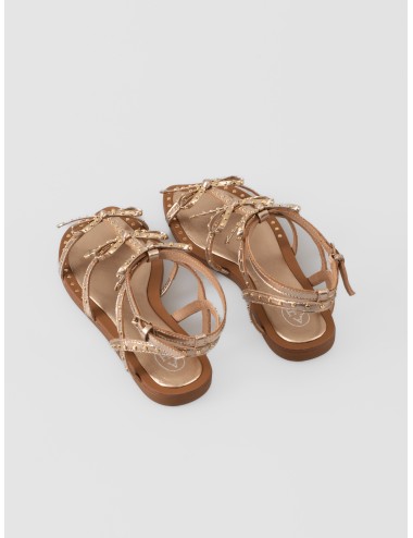 Sandalia plana metalizada ASH Gladius en color Mekong con tiras finas, lazos y aplicaciones metálicas