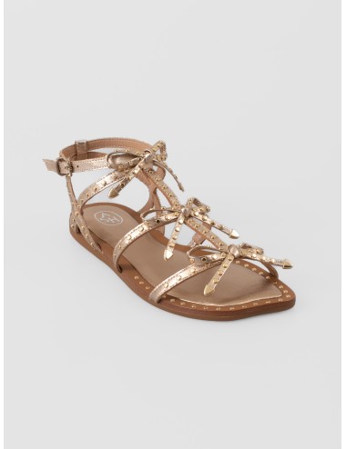 Sandalia plana metalizada ASH Gladius en color Mekong con tiras finas, lazos y aplicaciones metálicas