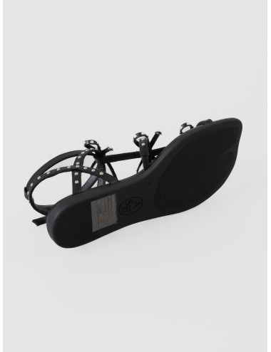 Sandalia plana negra ASH Gladius con tiras finas, lazos decorativos y aplicaciones metálicas