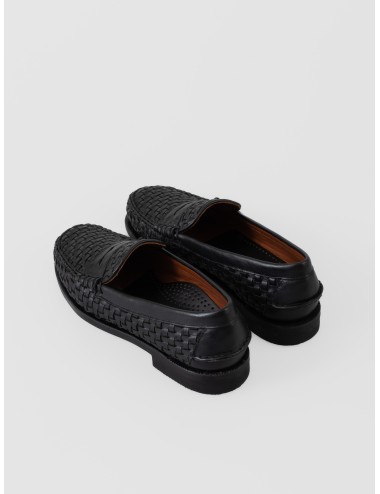 Mocasín negro Sebago Otis de piel trenzada con silueta clásica de perfil bajo