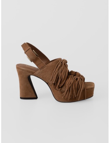 Sandalia de tacón moka Ash Oprah con plataforma y flecos frontales