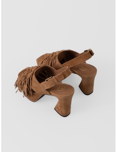 Sandalia de tacón moka Ash Oprah con plataforma y flecos frontales