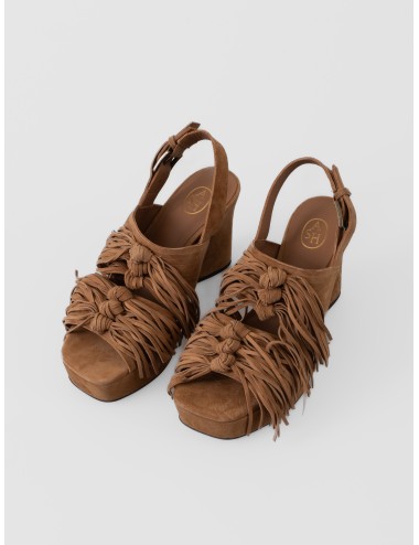 Sandalia de tacón moka Ash Oprah con plataforma y flecos frontales