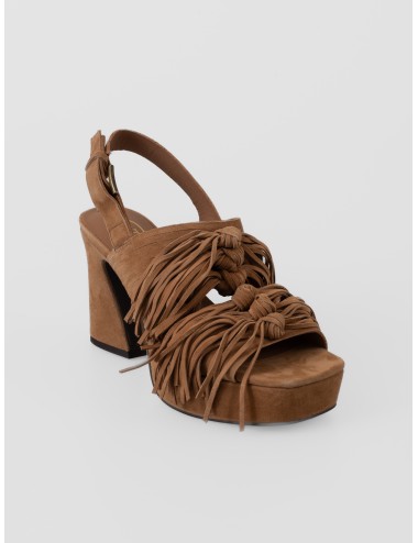 Sandalia de tacón moka Ash Oprah con plataforma y flecos frontales