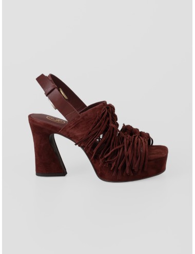 Sandalia de tacón marsala Ash Oprah con plataforma y flecos frontales