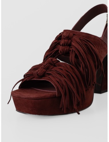 Sandalia de tacón marsala Ash Oprah con plataforma y flecos frontales