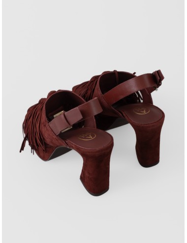 Sandalia de tacón marsala Ash Oprah con plataforma y flecos frontales