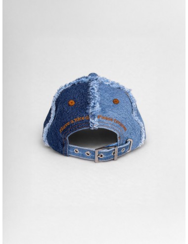 Gorra denim multicolor GANNI B3020078 con bordado frontal y acabado deshilachado