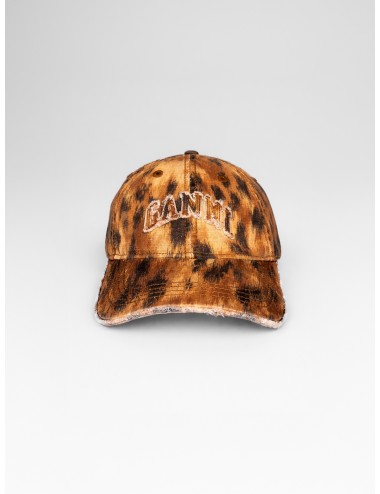 Gorra argan oil GANNI B3020711 con estampado animal, bordado frontal y bordes deshilachados