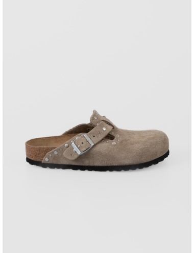 Zueco taupe BIRKENSTOCK Boston Rivet Border de ante con remaches decorativos