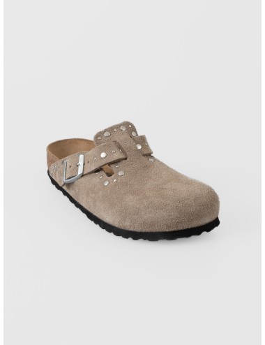 Zueco taupe BIRKENSTOCK Boston Rivet Border de ante con remaches decorativos