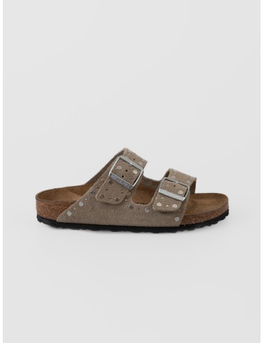 Sandalia taupe BIRKENSTOCK Arizona Rivet Border de ante con remaches decorativos