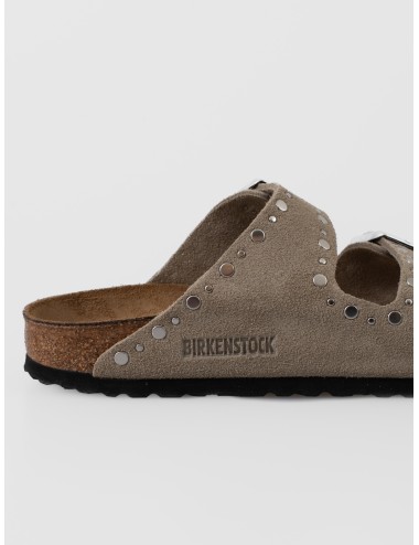 Sandalia taupe BIRKENSTOCK Arizona Rivet Border de ante con remaches decorativos