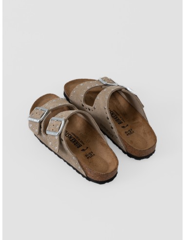 Sandalia taupe BIRKENSTOCK Arizona Rivet Border de ante con remaches decorativos