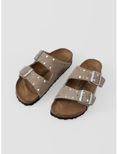 Sandalia taupe BIRKENSTOCK Arizona Rivet Border de ante con remaches decorativos