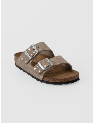 Sandalia taupe BIRKENSTOCK Arizona Rivet Border de ante con remaches decorativos