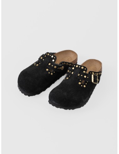 Zueco black BIRKENSTOCK Boston Rivet Border de ante con remaches decorativos